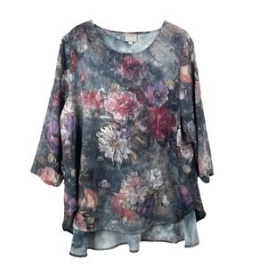 NICHE Nilgun Derman pastel Floral boxy blouse top Size L boho lagenlook